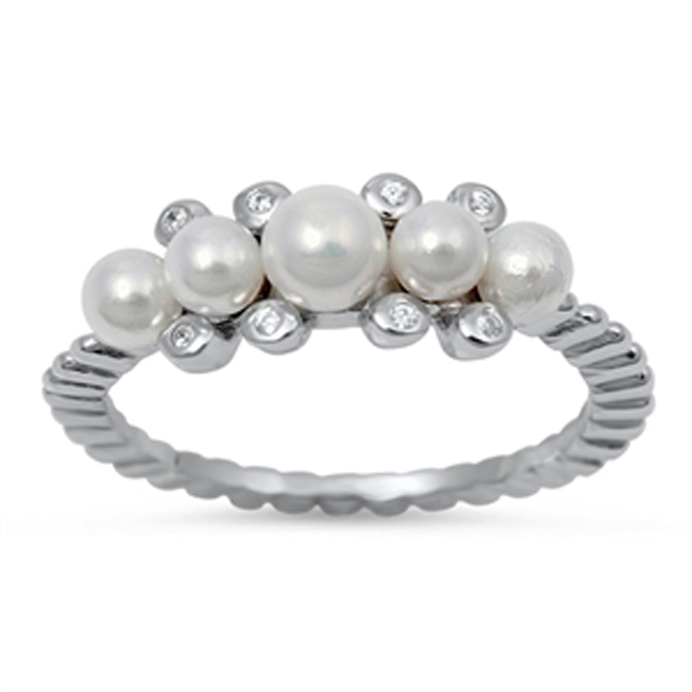 Freshwater Pearl Clear CZ Cluster Ring New .925 Sterling Silver Band Sizes 4-10