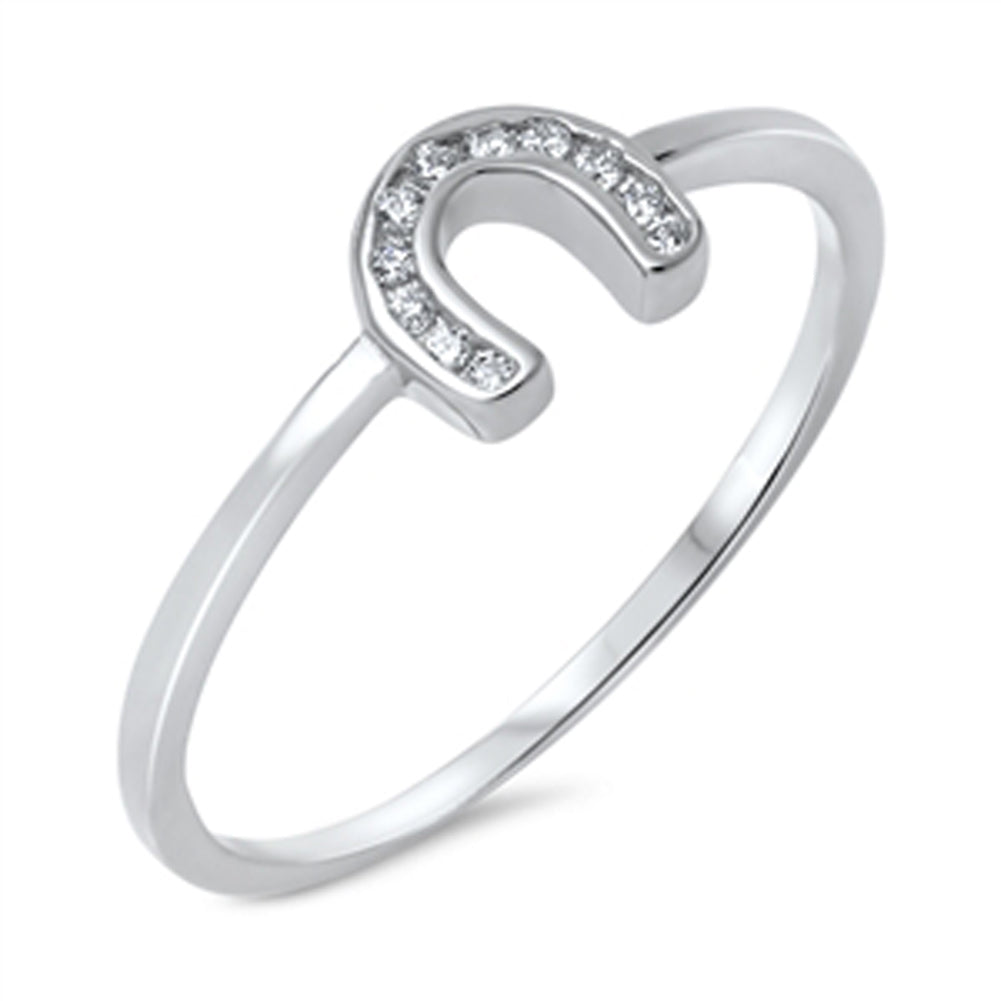 Good Luck U Horseshoe Clear CZ Love Ring .925 Sterling Silver Band Sizes 4-10