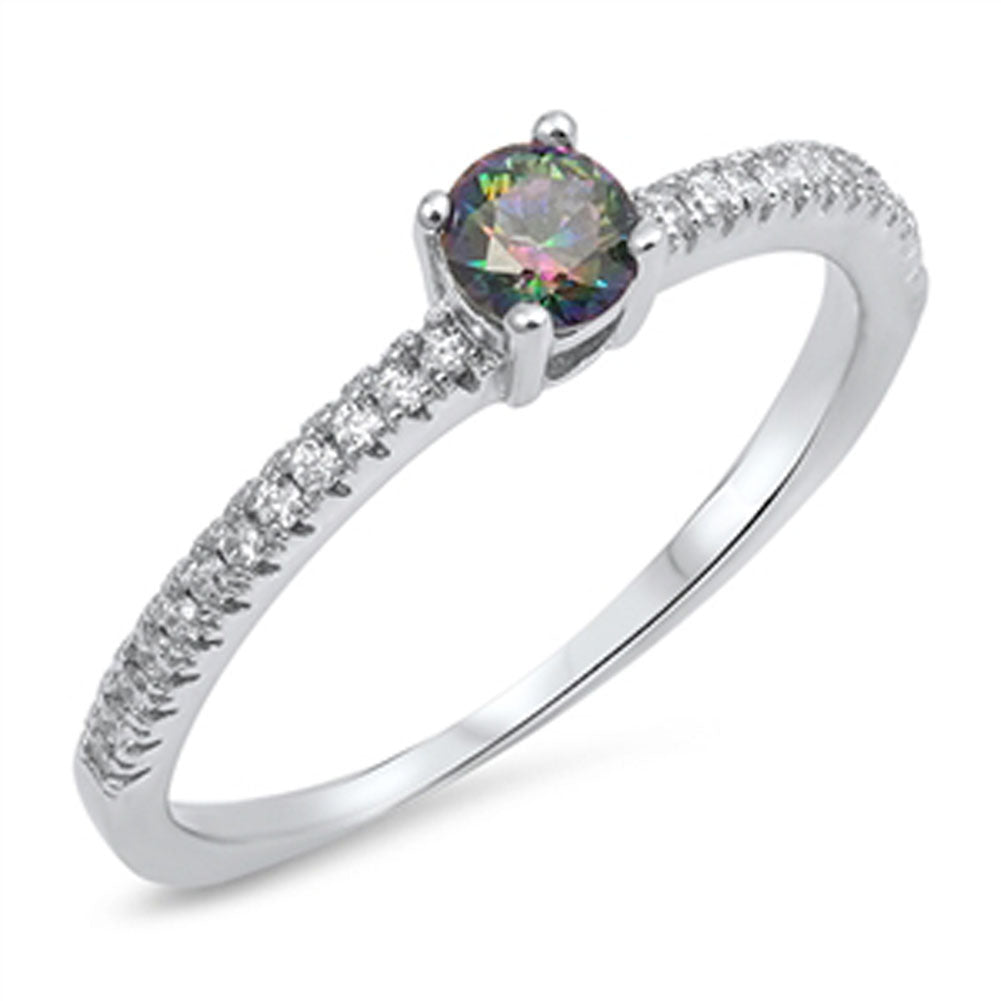 Solitaire Rainbow Topaz CZ Wedding Ring New .925 Sterling Silver Band Sizes 4-10