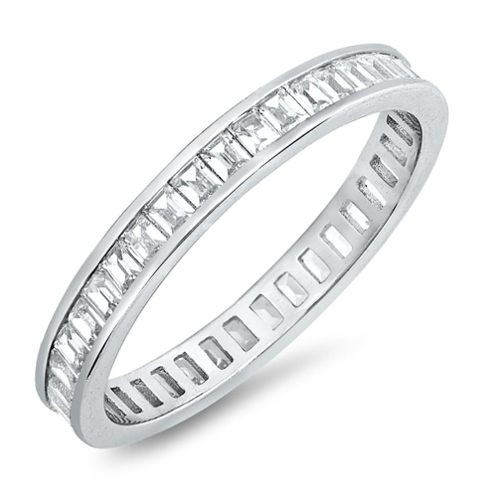 Stackable Eternity White CZ Wedding Ring New 925 Sterling Silver Band Sizes 5-10