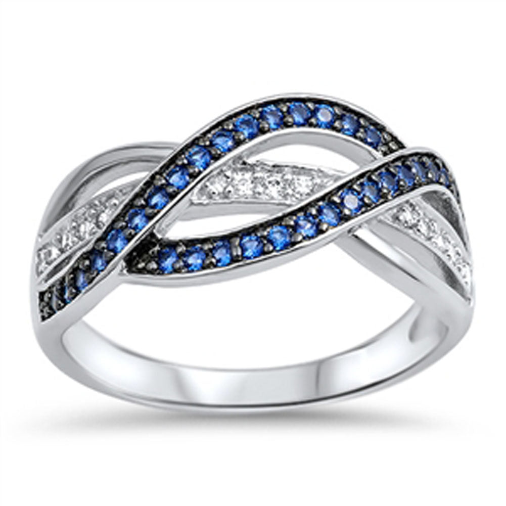 Blue Sapphire CZ Wide Weave Knot Ring New .925 Sterling Silver Band Sizes 4-12