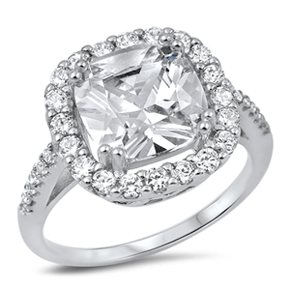 Solitaire Clear CZ Halo Ring New .925 Sterling Silver Band Sizes 5-10