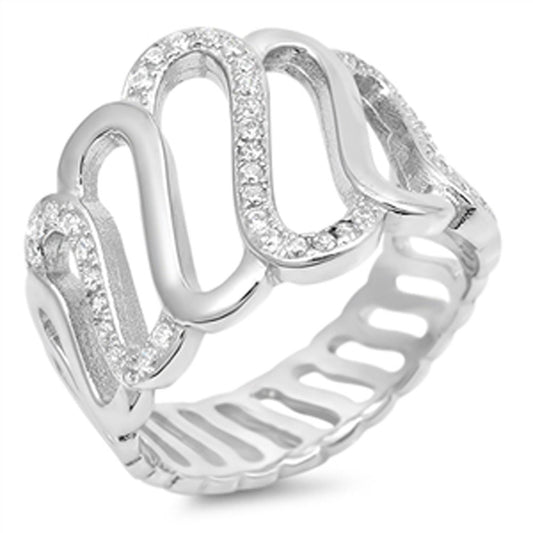 Eternity Cutout S Swirl White CZ Ring New .925 Sterling Silver Band Sizes 5-10