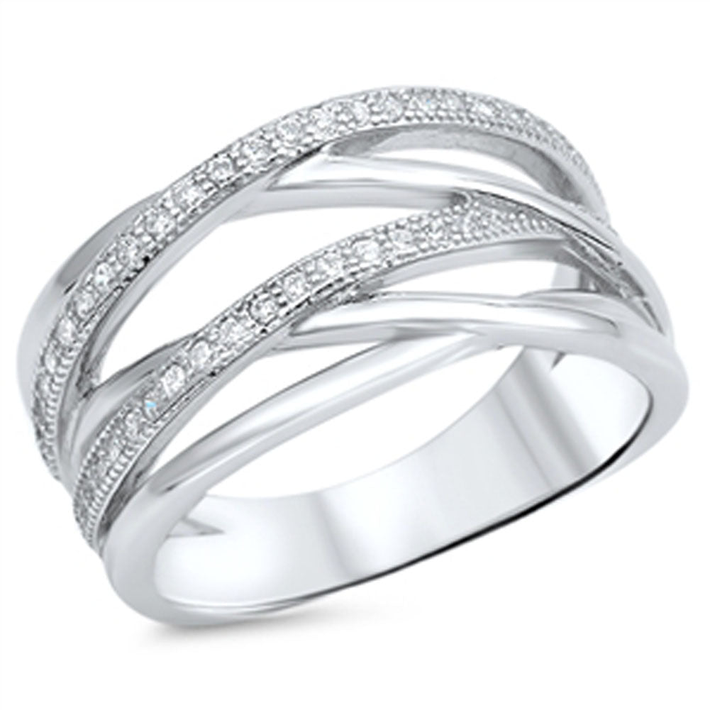 Girl's White CZ Weave Fashion Ring New .925 Sterling Silver Cute Band Sizes 5-10