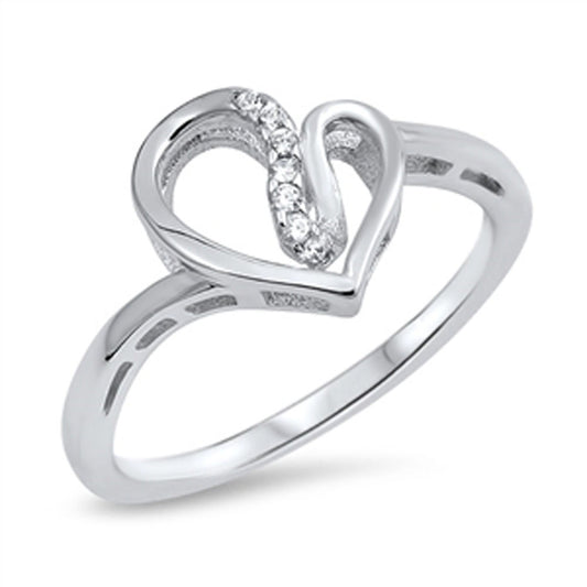 Heart Swirl Clear CZ Promise Ring New .925 Sterling Silver Band Sizes 5-10