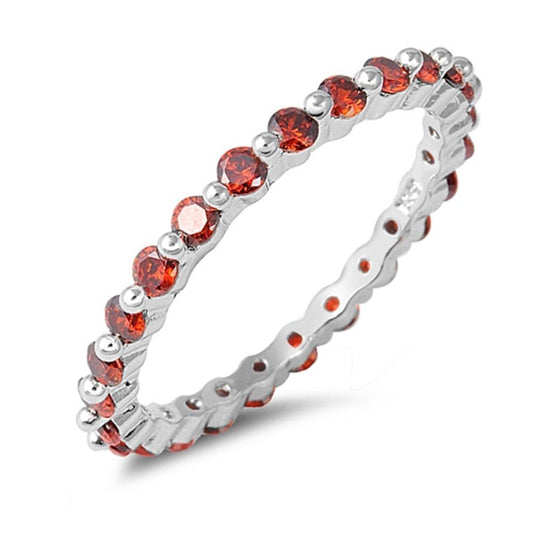 Eternity Garnet CZ Stackable Ring New .925 Sterling Silver Band Sizes 5-10