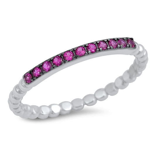 Thin Ruby CZ Cute Ring New .925 Sterling Silver Ball Bead Band Sizes 4-10