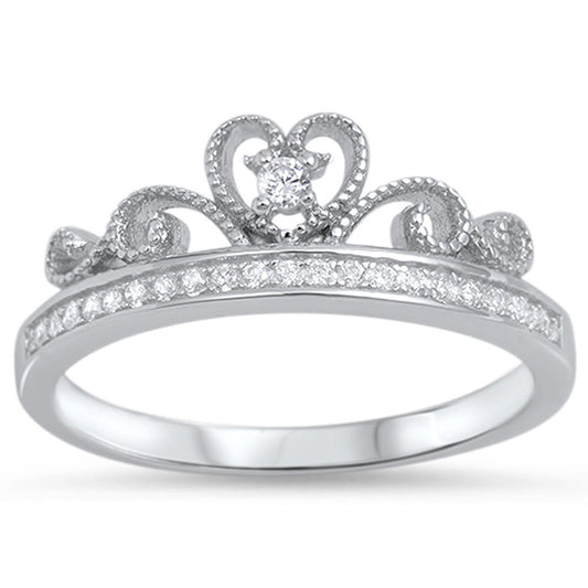 Clear CZ Crown Tiara Ring New .925 Sterling Silver Band Sizes 4-12