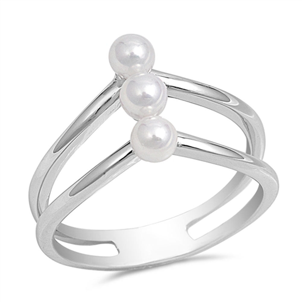 Freshwater Pearl Cute Bar Wire Ring New .925 Sterling Silver Band Sizes 5-10