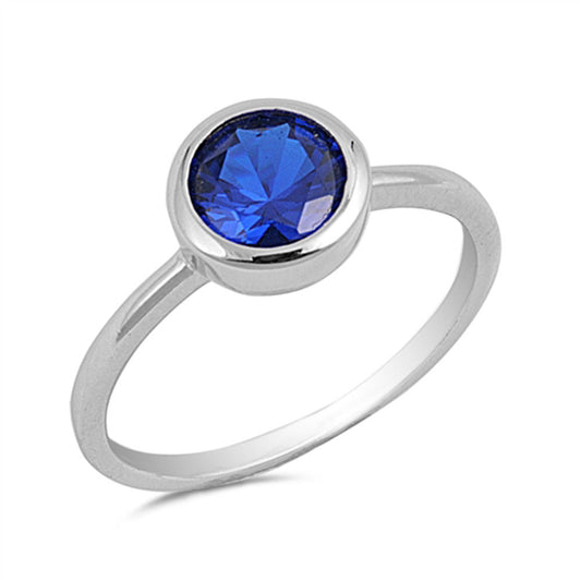 Solitaire Blue Sapphire Bezel Wedding Ring .925 Sterling Silver Band Sizes 4-10