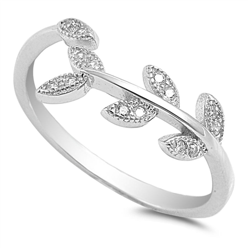 Leaf Branch Clear CZ Fashion Ring New .925 Sterling Silver Band Sizes 4-10