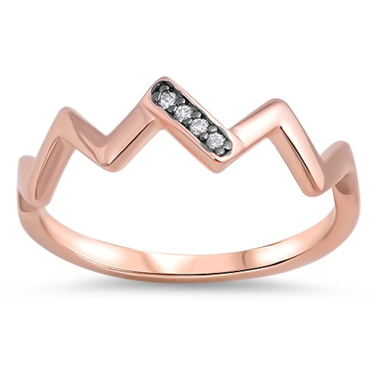 Pointed Chevron White CZ Rose Gold-Tone Ring 925 Sterling Silver Band Sizes 3-10