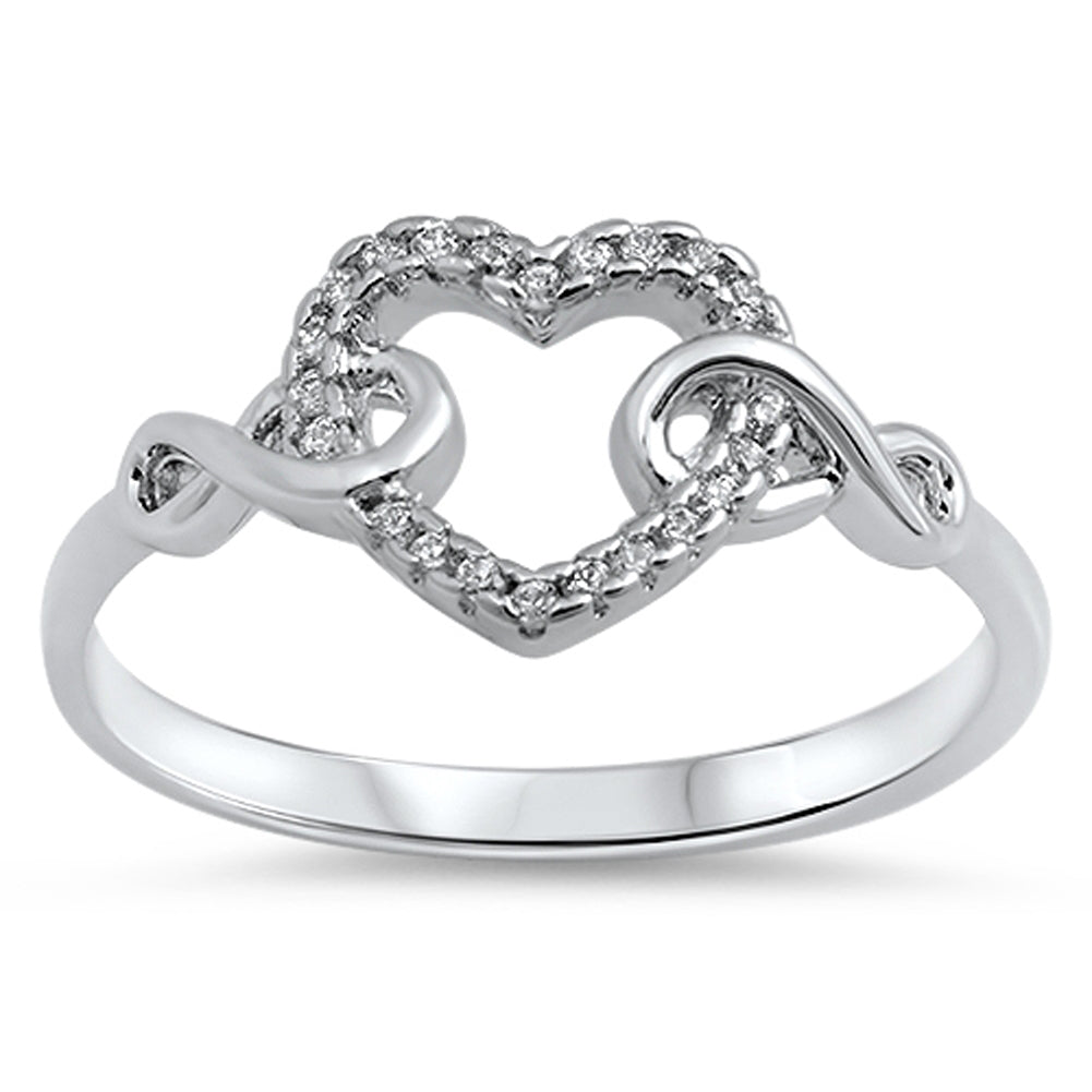 Heart Infinity Knot White CZ Promise Ring .925 Sterling Silver Band Sizes 5-10