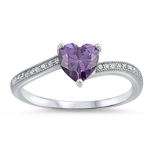 Love Amethyst CZ Heart Promise Ring .925 Sterling Silver Sizes 3-12