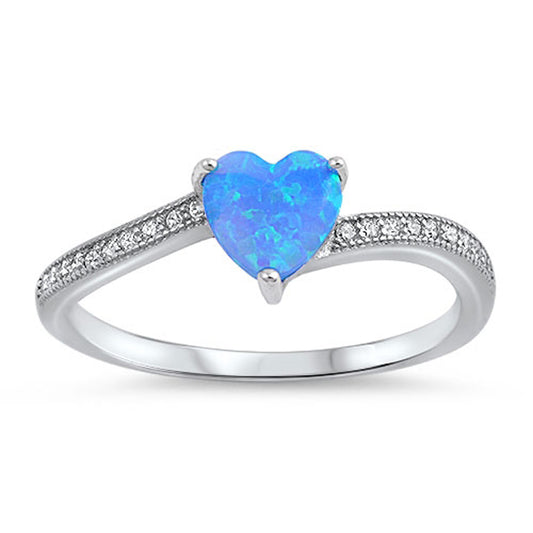 Clear CZ Blue Lab Opal Heart Promise Ring .925 Sterling Silver Band Sizes 3-12