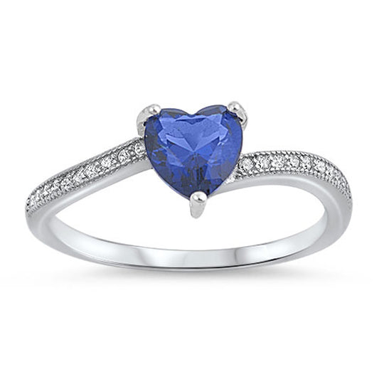 Blue Sapphire CZ Heart Promise Ring New .925 Sterling Silver Band Sizes 3-12