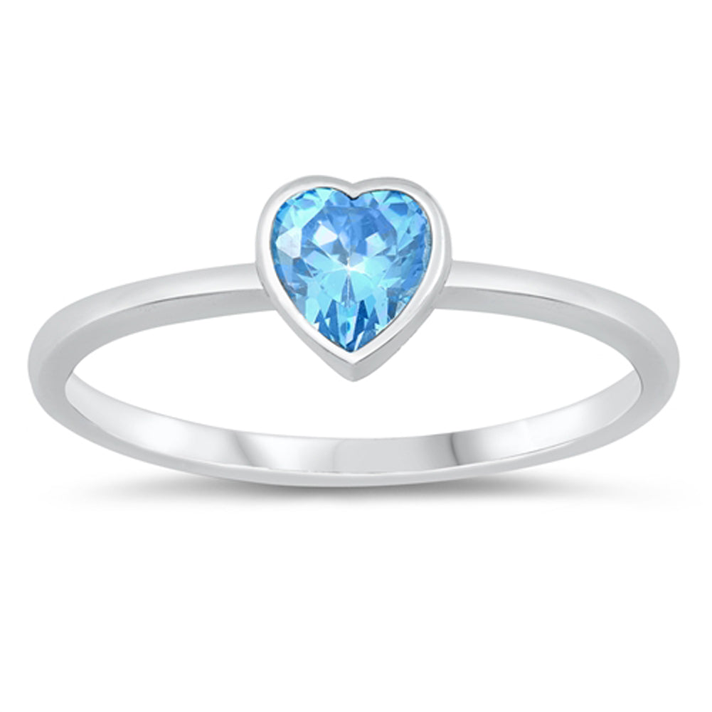 Aquamarine CZ Promise Heart Love New .925 Sterling Silver Band Sizes 3-10