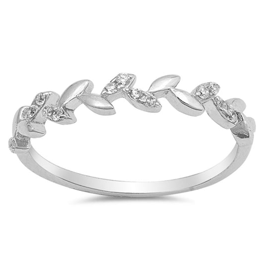 Leaf Vine Fashion Clear CZ Beautiful Ring .925 Sterling Silver Band Sizes 4-10