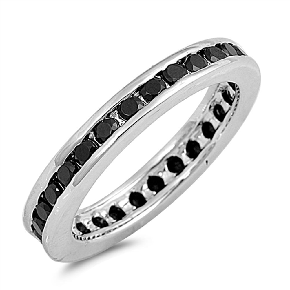 Eternity Black CZ Cute Stackable Ring New .925 Sterling Silver Band Sizes 5-10