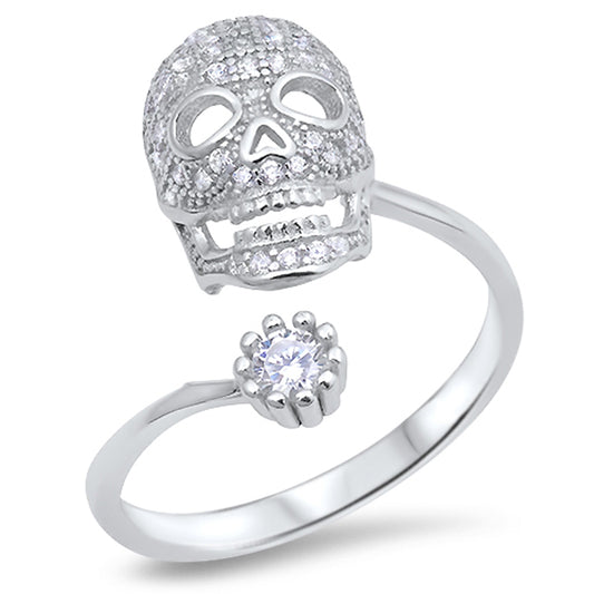 Open Skull Biker White CZ Evil Ring New .925 Sterling Silver Band Sizes 4-10