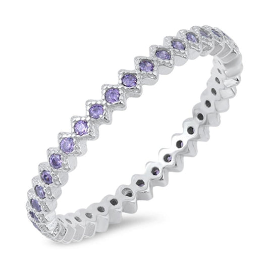 Eternity Amethyst CZ Fashion Stackable Ring .925 Sterling Silver Band Sizes 4-10