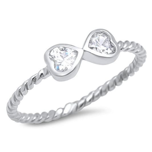 Infinity Heart White CZ Promise Ring .925 Sterling Silver Rope Band Sizes 4-10