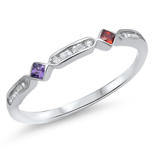 Garnet CZ Amethyst CZ Thin Stackable Ring .925 Sterling Silver Band Sizes 4-10