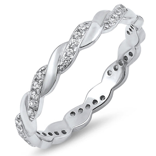 Eternity Twist Infinity Knot Clear CZ Ring .925 Sterling Silver Band Sizes 4-10