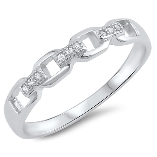 Clear CZ Curb Chain Link Design Ring New .925 Sterling Silver Band Sizes 5-10