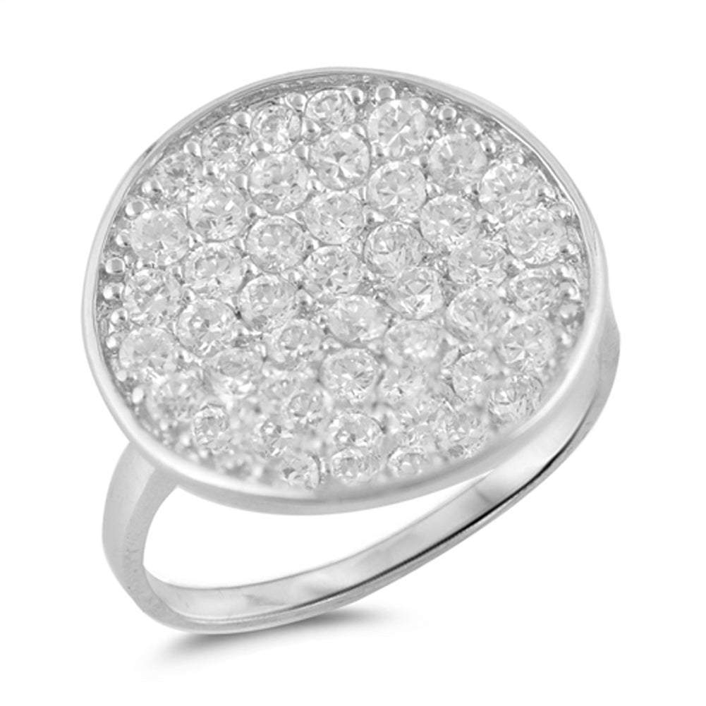 Circle Wide Micro Pave White CZ Unique Ring .925 Sterling Silver Band Sizes 5-9