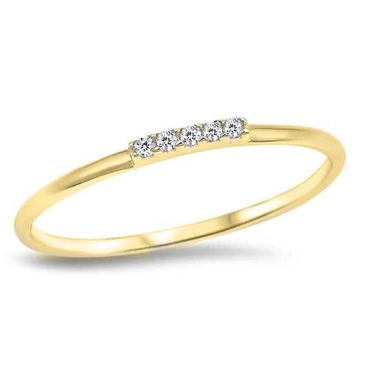 Clear CZ Simple Yellow Gold-Tone Stacking Thin Sterling Silver Ring Sizes 3-12