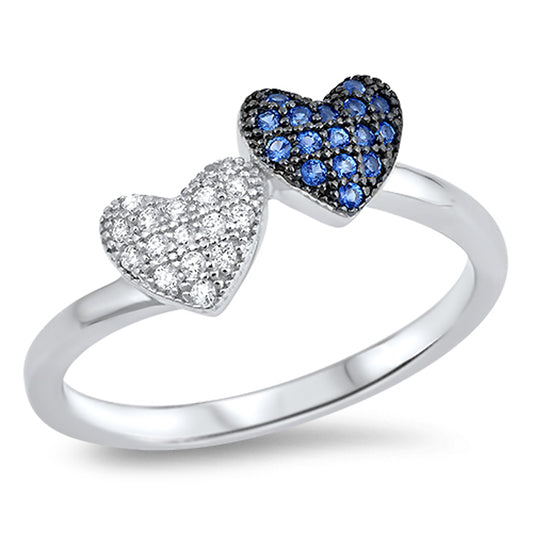 Micro Pave Blue Sapphire CZ Heart Promise Ring Sterling Silver Band Sizes 5-10