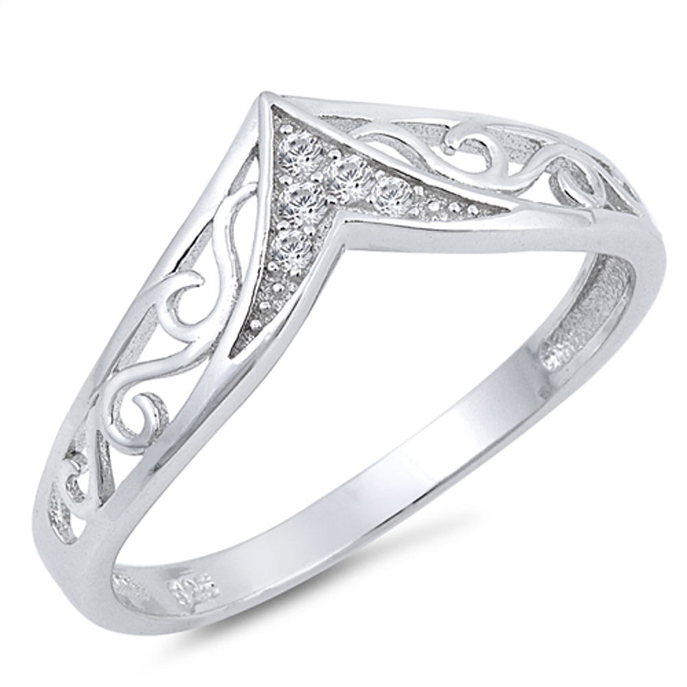 Filigree Chevron Clear CZ Thumb Ring New .925 Sterling Silver Band Sizes 4-12