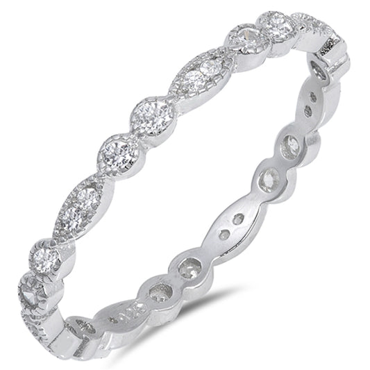 Eternity Stackable Clear CZ Wedding Ring New 925 Sterling Silver Band Sizes 4-12