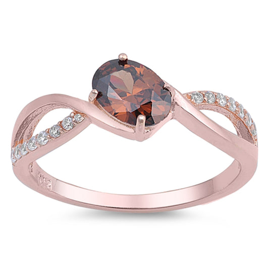 Champagne CZ Rose Gold-Tone Infinity Knot Ring Sterling Silver Band Sizes 5-10