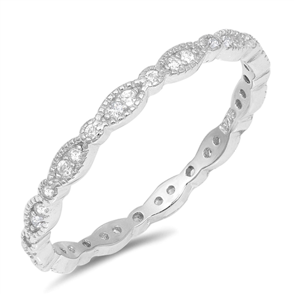 Eternity Marquise Clear CZ Fashion Ring New .925 Sterling Silver Band Sizes 4-10