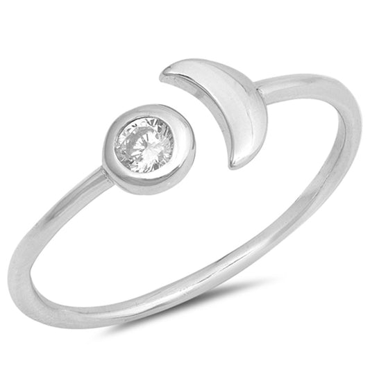 Open Crescent Moon Clear CZ Cute Ring New .925 Sterling Silver Band Sizes 3-10