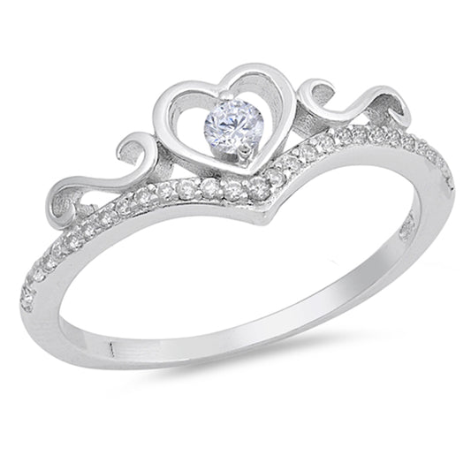 Chevron Heart White CZ Promise Ring .925 Sterling Silver Swirl Band Sizes 4-12