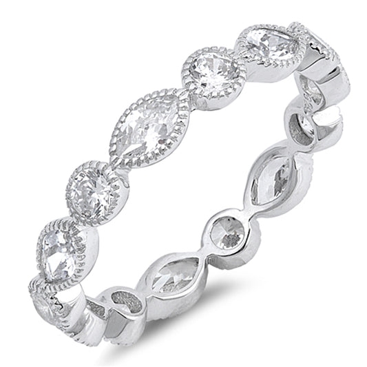 Clear CZ Eternity Stackable Wedding Ring New 925 Sterling Silver Band Sizes 4-12