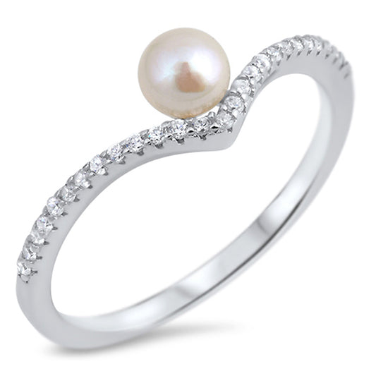 Clear CZ Freshwater Pearl Chevron Thumb Ring 925 Sterling Silver Band Sizes 4-10