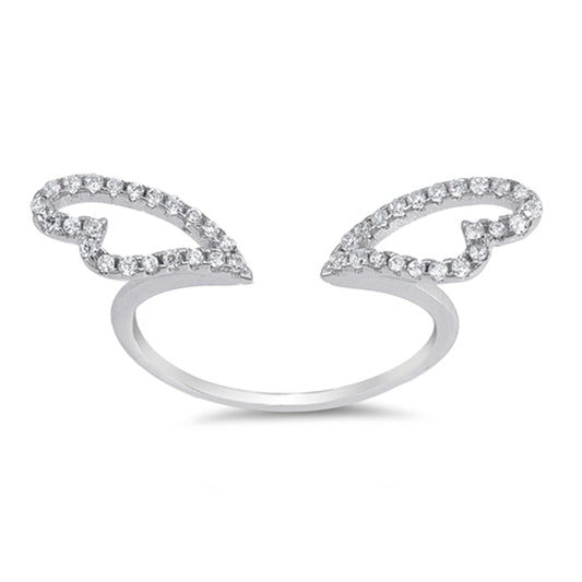 Clear CZ Open Adjustable Angel Wings Ring .925 Sterling Silver Band Sizes 4-10