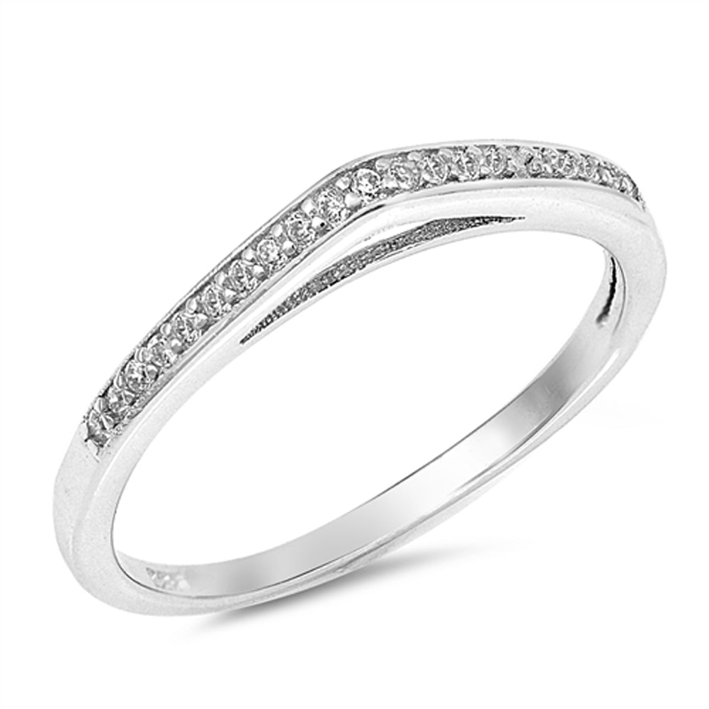 Clear CZ Raised Wedding Ring New .925 Sterling Silver Curved Band Sizes 4-10