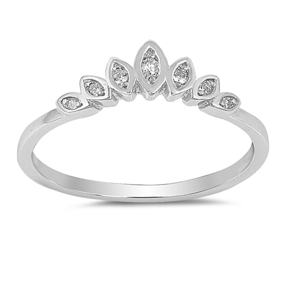 Princess Lotus Flower Marquise Tiara Sterling Silver Ring Sizes 4-12