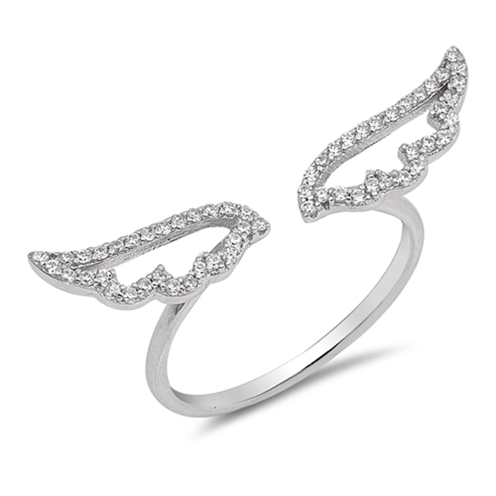 Micro Pave Clear CZ Biker Angel Wings Ring .925 Sterling Silver Band Sizes 4-10