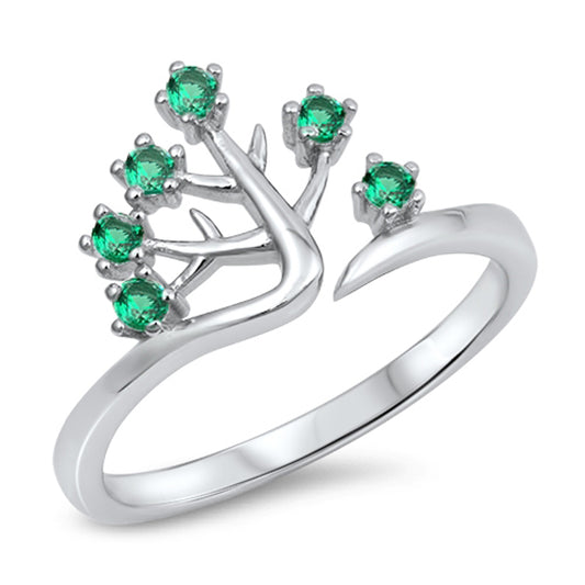 Emerald CZ Tree of Life Filigree Ring New .925 Sterling Silver Band Sizes 4-10