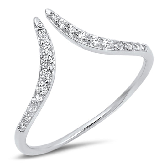 Open Pointed Chevron Wave Clear CZ Ring New .925 Sterling Silver Band Sizes 4-10