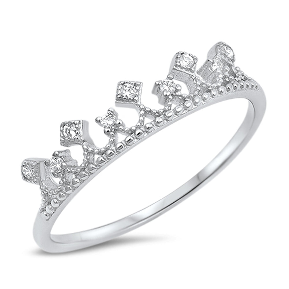 White CZ Crown Princess Royal Kingdom Ring .925 Sterling Silver Band Sizes 4-10