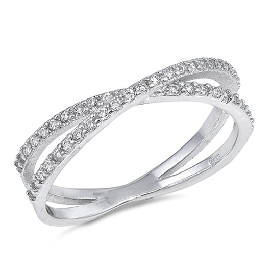 Criss Cross Clear CZ Infinity Knot Ring New .925 Sterling Silver Band Sizes 4-10