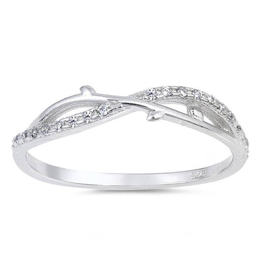 Sterling Silver Clear CZ Criss Cross Thorn Infinity Knot Promise Ring Sizes 4-10