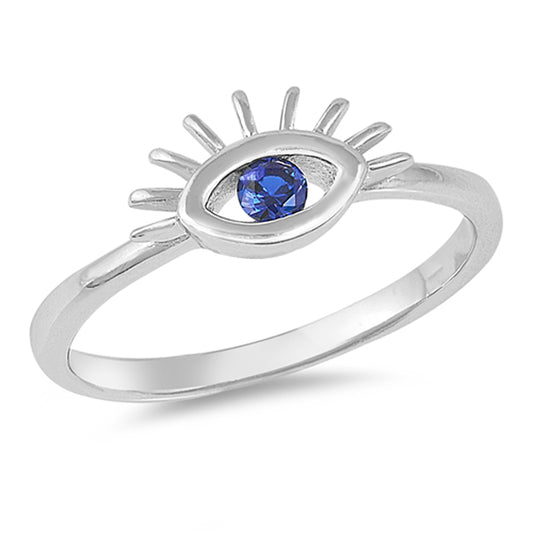 Blue Sapphire CZ Eye Sun Happy Joy Ring New .925 Sterling Silver Band Sizes 5-10